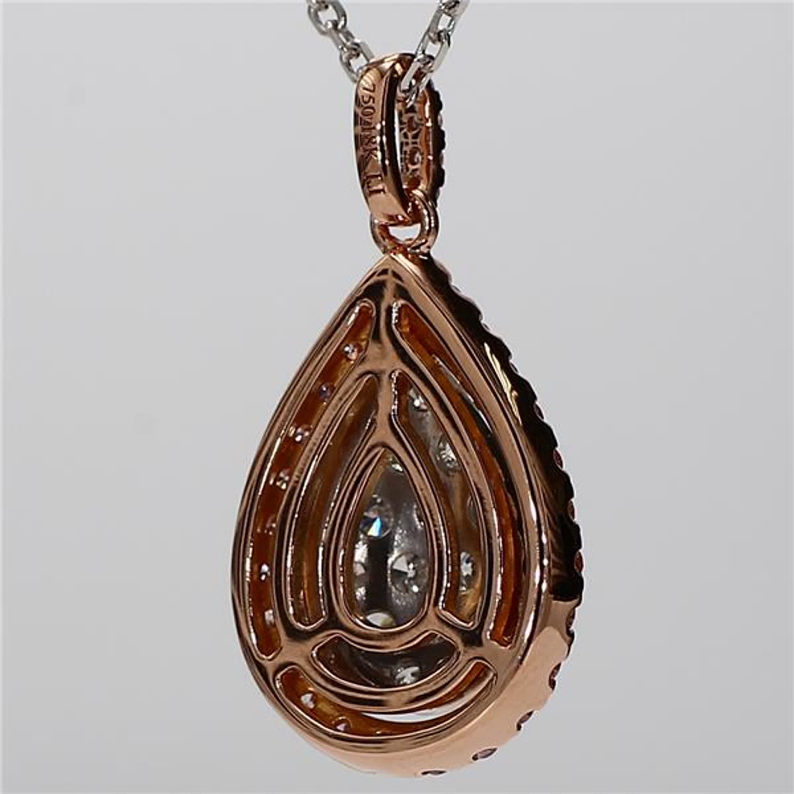 Natural Pink Round and White Diamond 1.28 Carat TW Rose Gold Drop Pendant