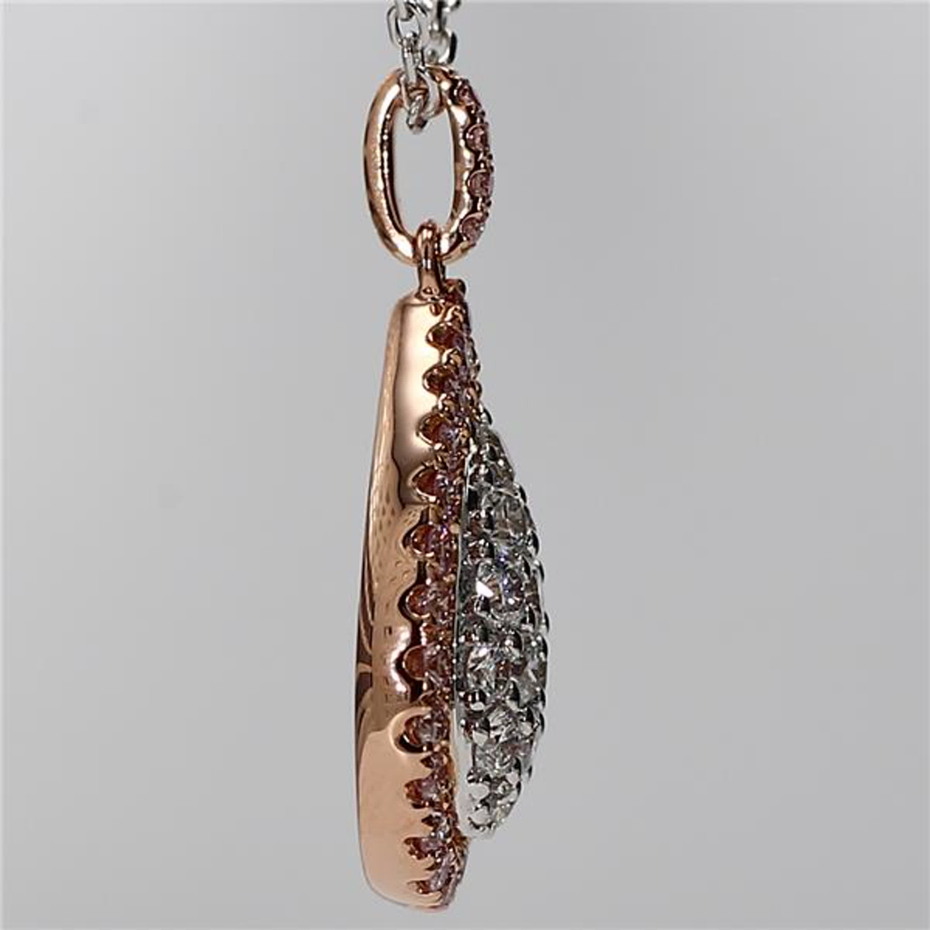 Natural Pink Round and White Diamond 1.28 Carat TW Rose Gold Drop Pendant