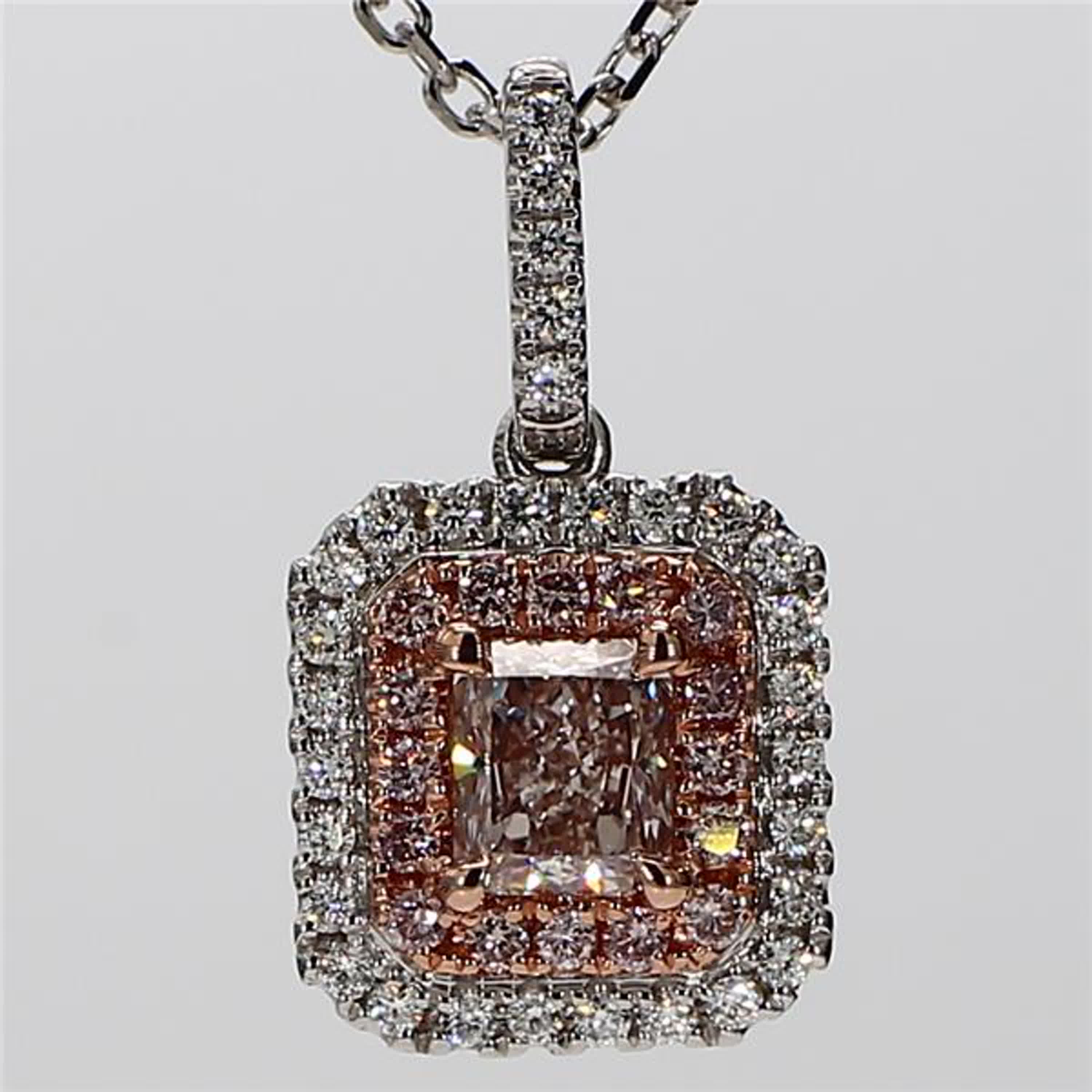 GIA Certified Natural Pink Radiant and White Diamond 1.09 Carat TW Gold Pendant