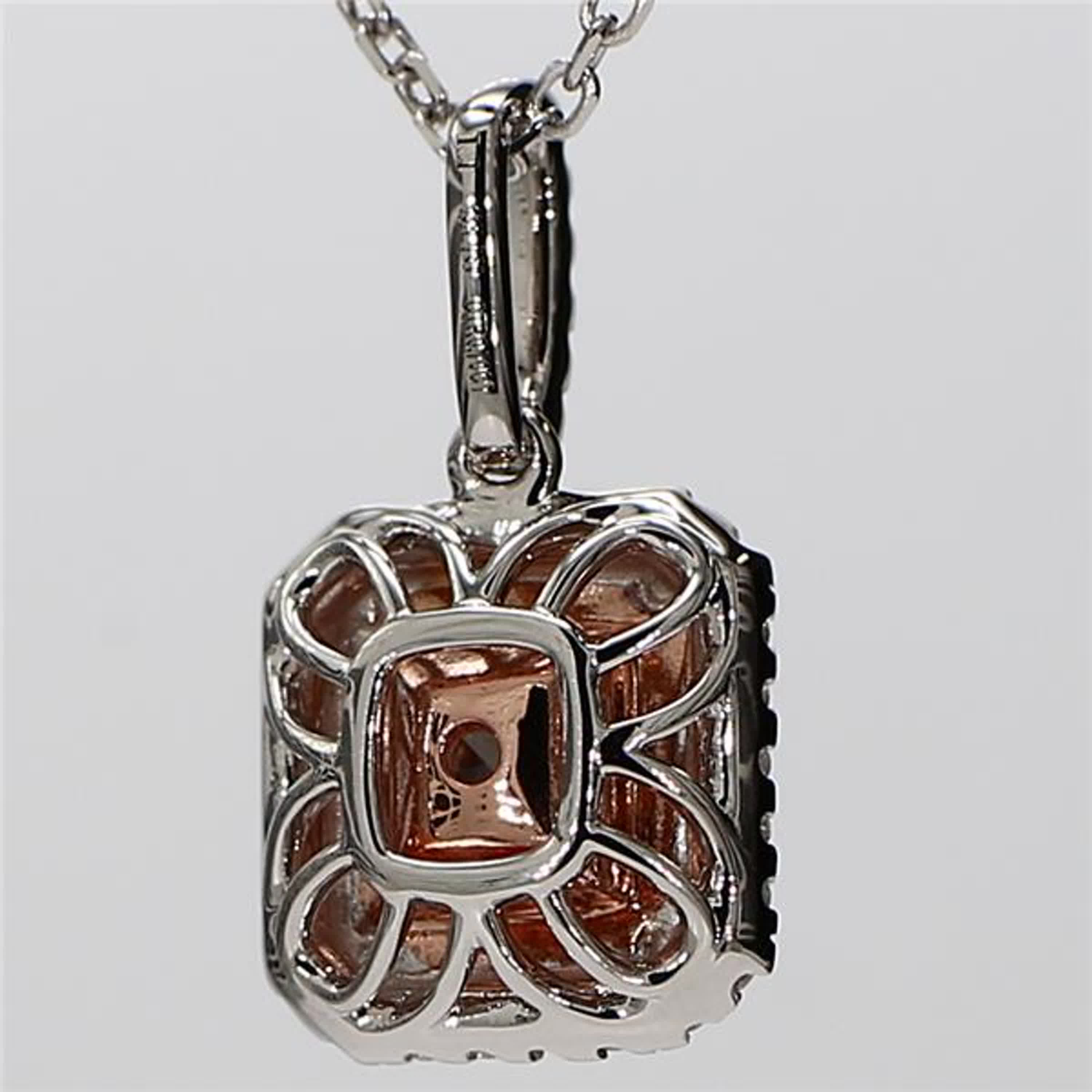 GIA Certified Natural Pink Radiant and White Diamond 1.09 Carat TW Gold Pendant