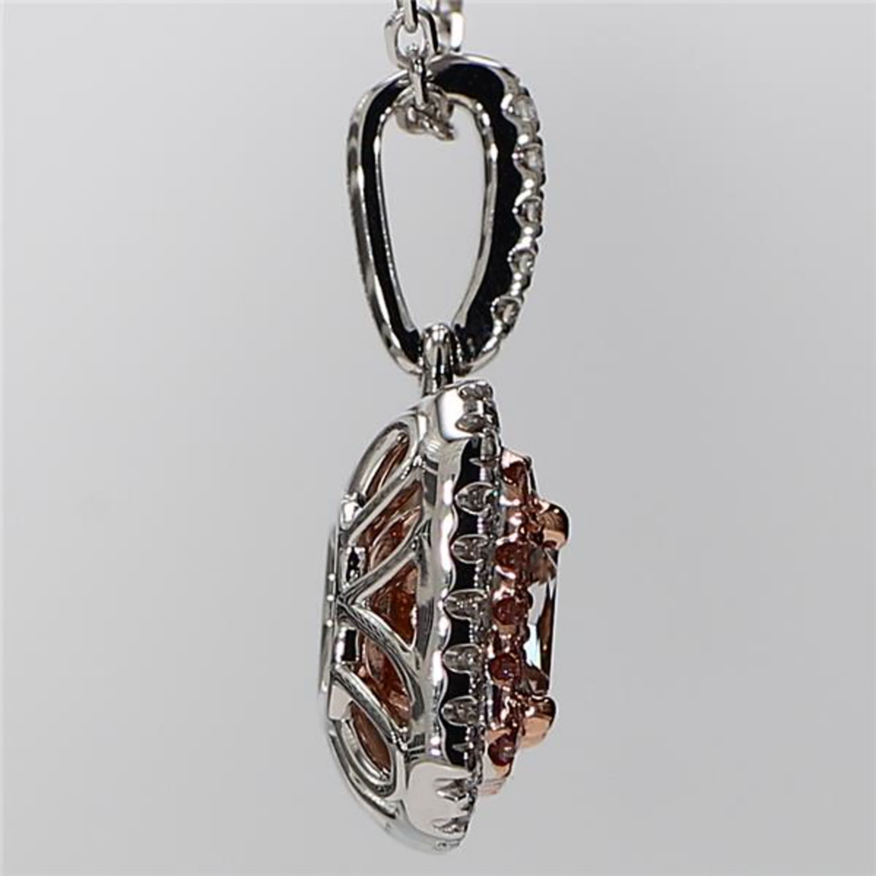 GIA Certified Natural Pink Radiant and White Diamond 1.09 Carat TW Gold Pendant