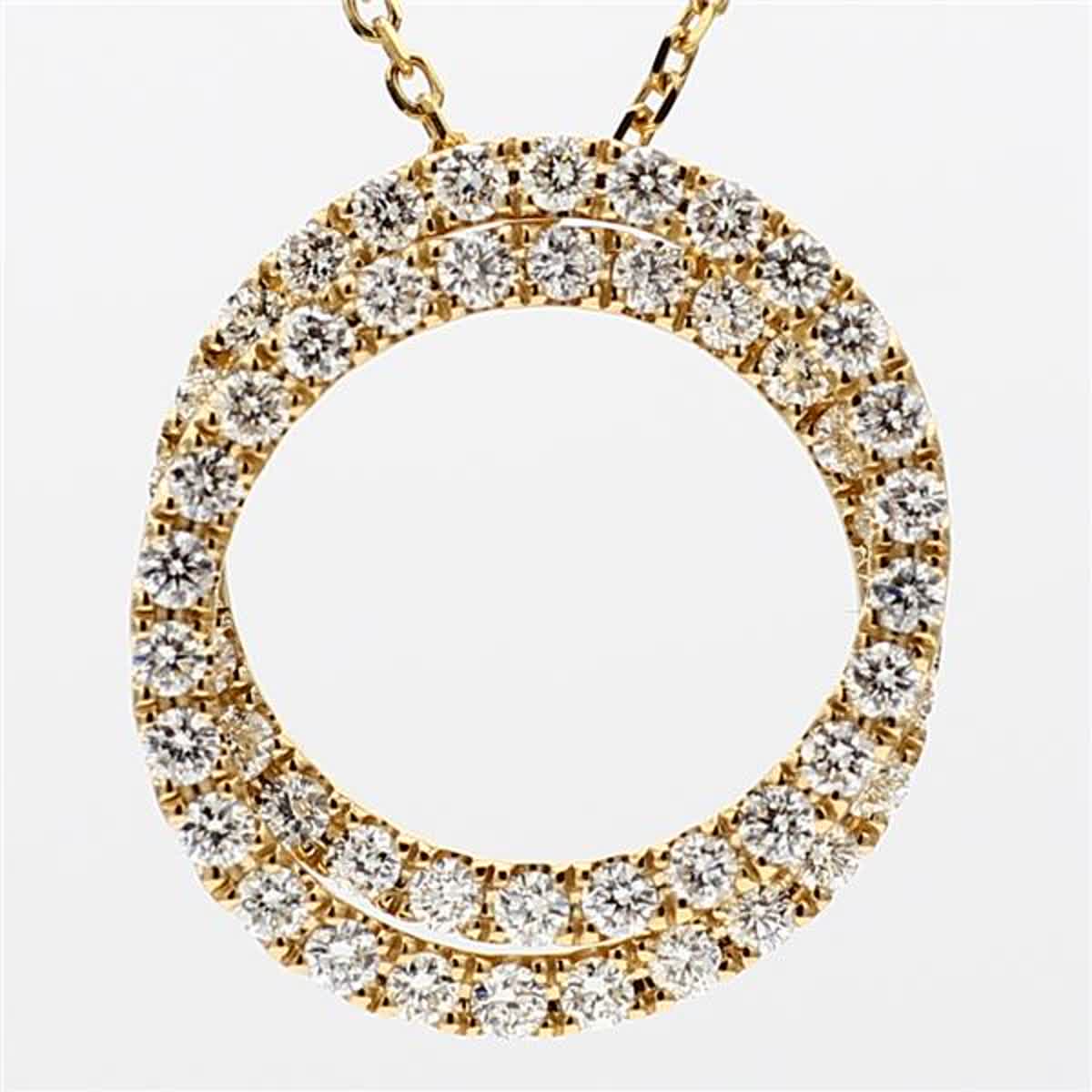 Natural White Round Diamond 1.20 Carat TW Yellow Gold Circle Pendant