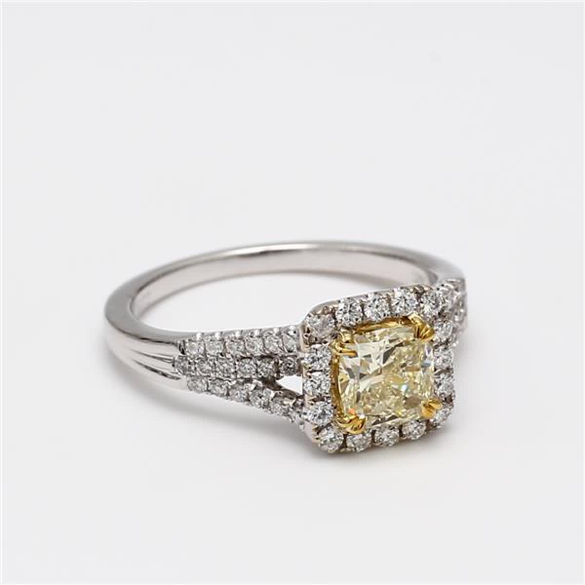 Natural Yellow Cushion and White Diamond 1.30 Carat TW Gold Cocktail Ring