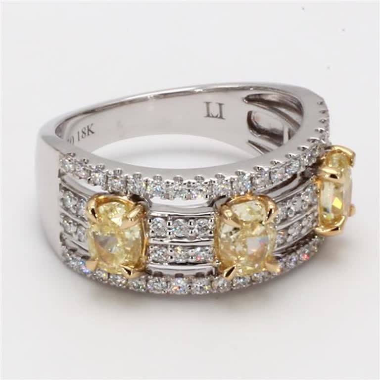 Natural Yellow Oval and White Diamond 2.13 Carat TW Gold 3-Stone Wedding Band