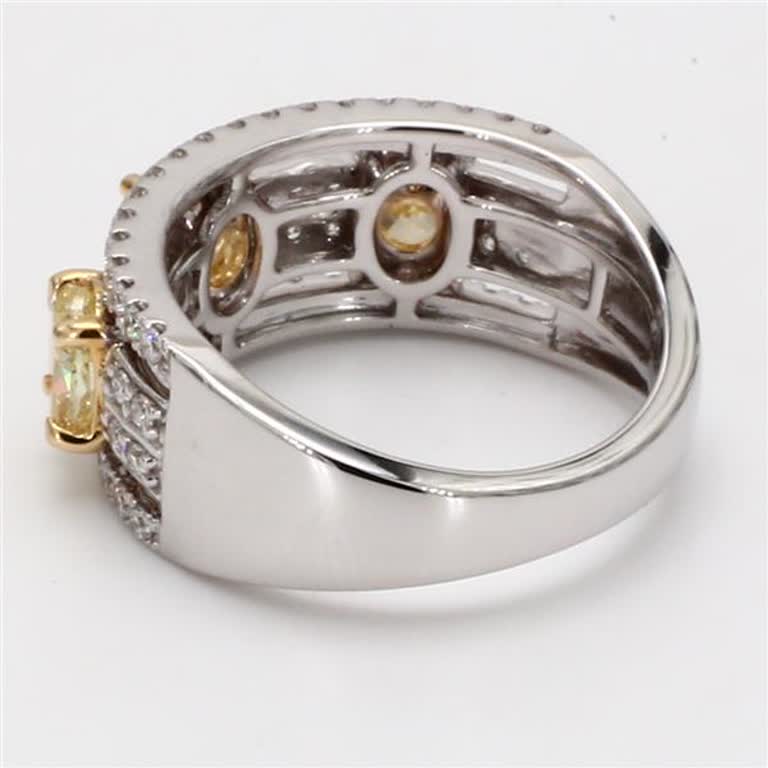 Natural Yellow Oval and White Diamond 2.13 Carat TW Gold 3-Stone Wedding Band