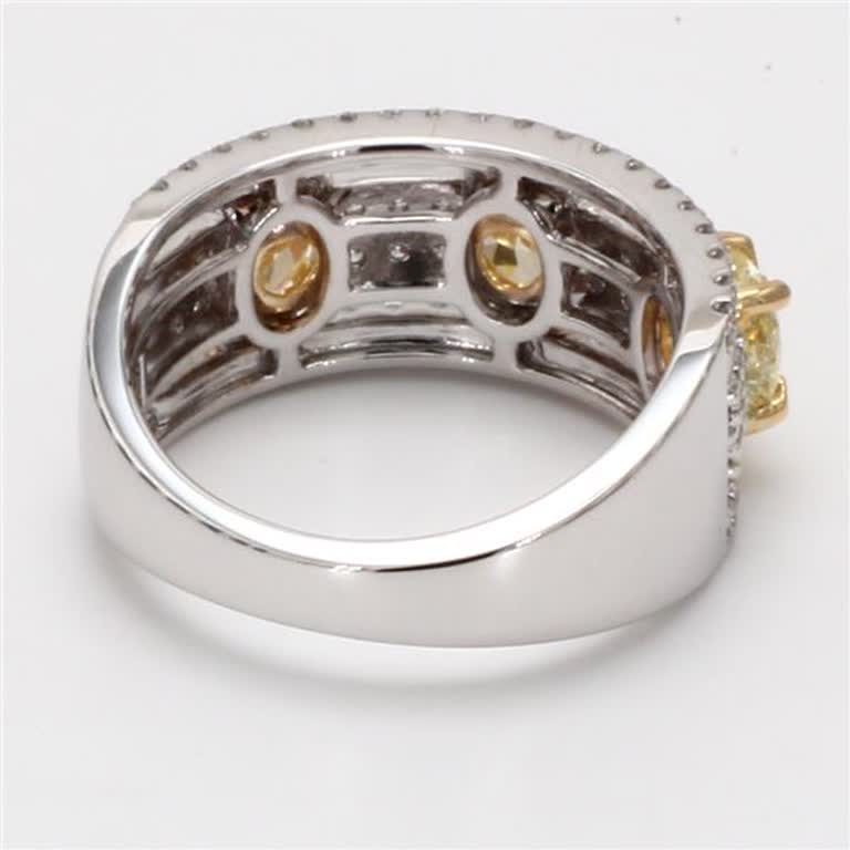 Natural Yellow Oval and White Diamond 2.13 Carat TW Gold 3-Stone Wedding Band