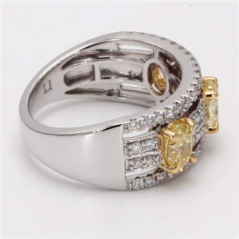 Natural Yellow Oval and White Diamond 2.13 Carat TW Gold 3-Stone Wedding Band