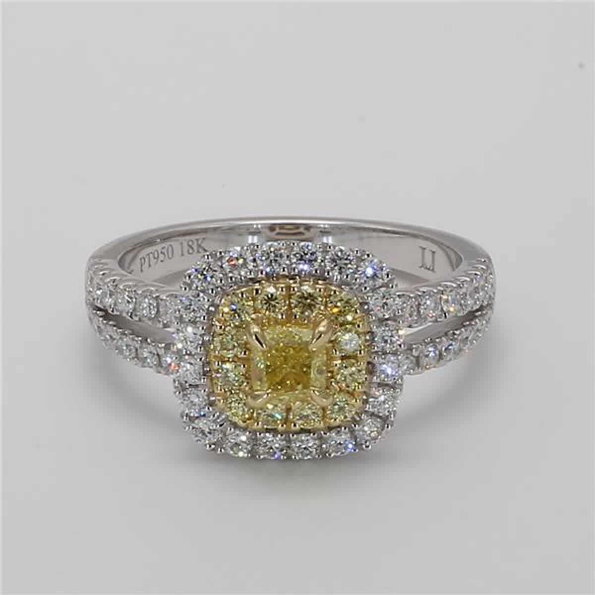 Natural Yellow Radiant and White Diamond 1.11 Carat TW Platinum Cocktail Ring