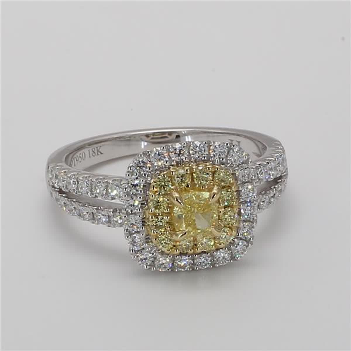 Natural Yellow Radiant and White Diamond 1.11 Carat TW Platinum Cocktail Ring