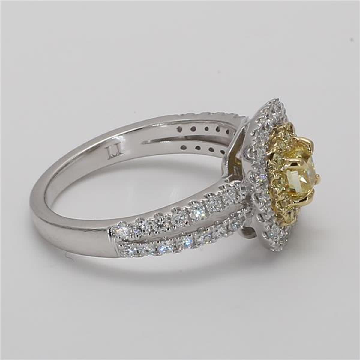 Natural Yellow Radiant and White Diamond 1.11 Carat TW Platinum Cocktail Ring