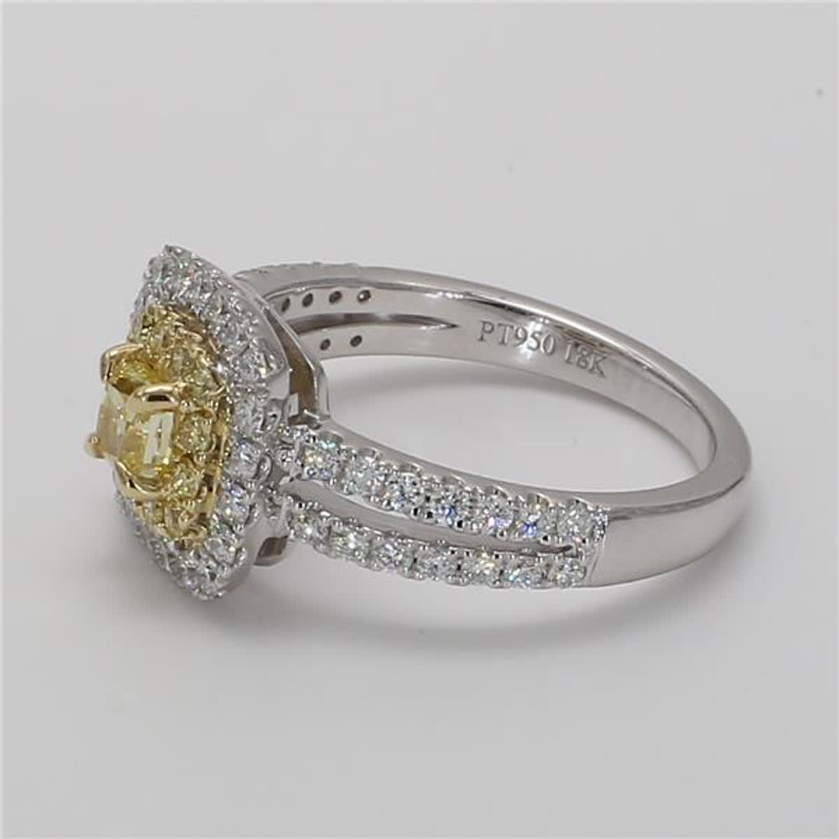 Natural Yellow Radiant and White Diamond 1.11 Carat TW Platinum Cocktail Ring