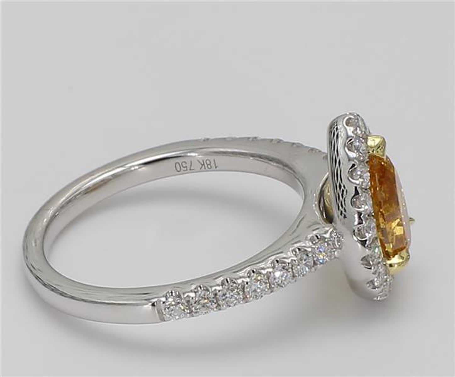 GIA Certified Natural Orange Pear and White Diamond 1.44 Carat TW Gold Ring