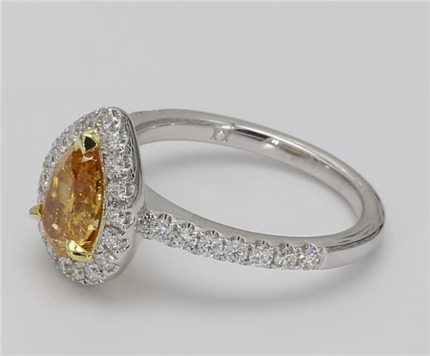 GIA Certified Natural Orange Pear and White Diamond 1.44 Carat TW Gold Ring