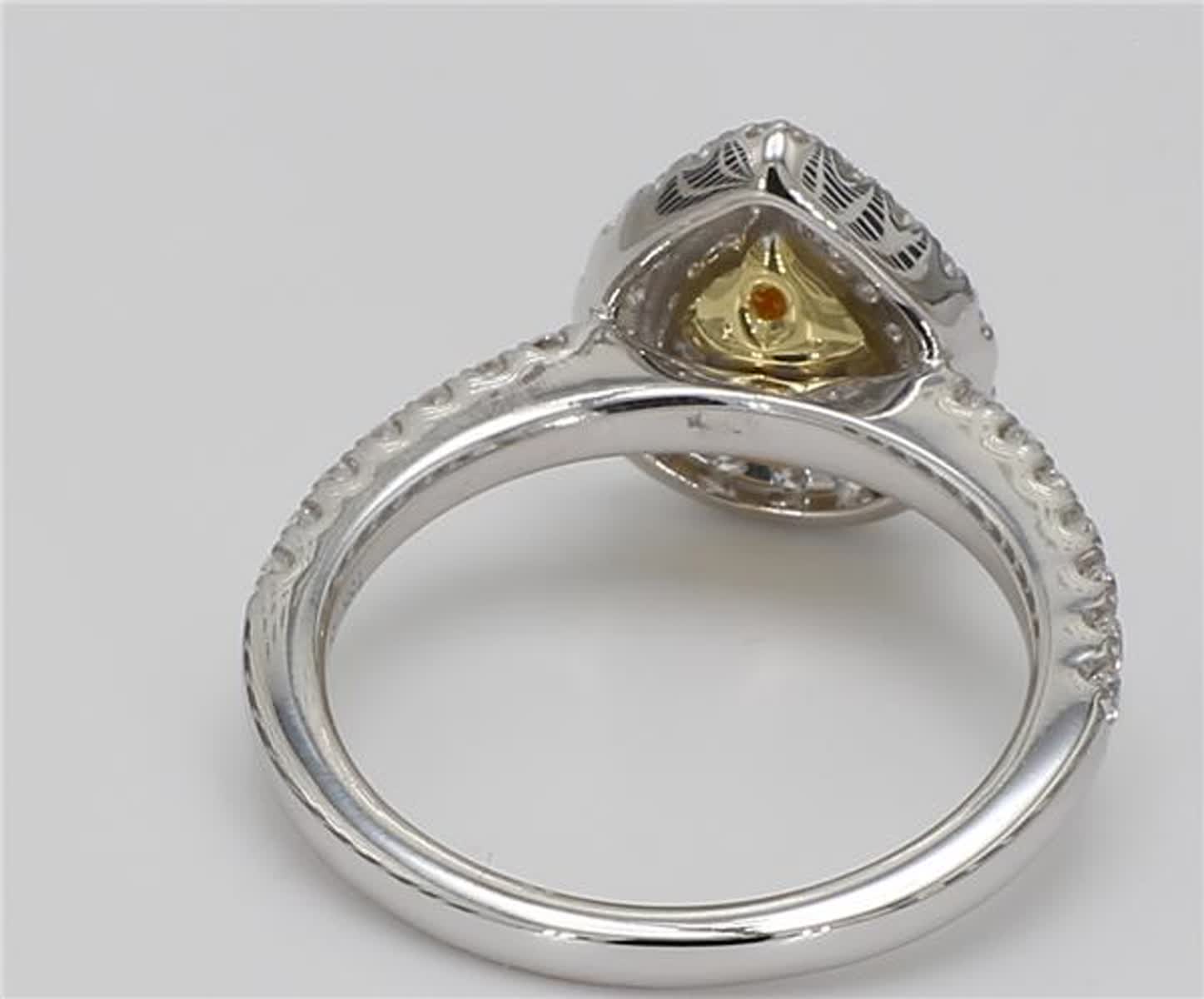 GIA Certified Natural Orange Pear and White Diamond 1.44 Carat TW Gold Ring