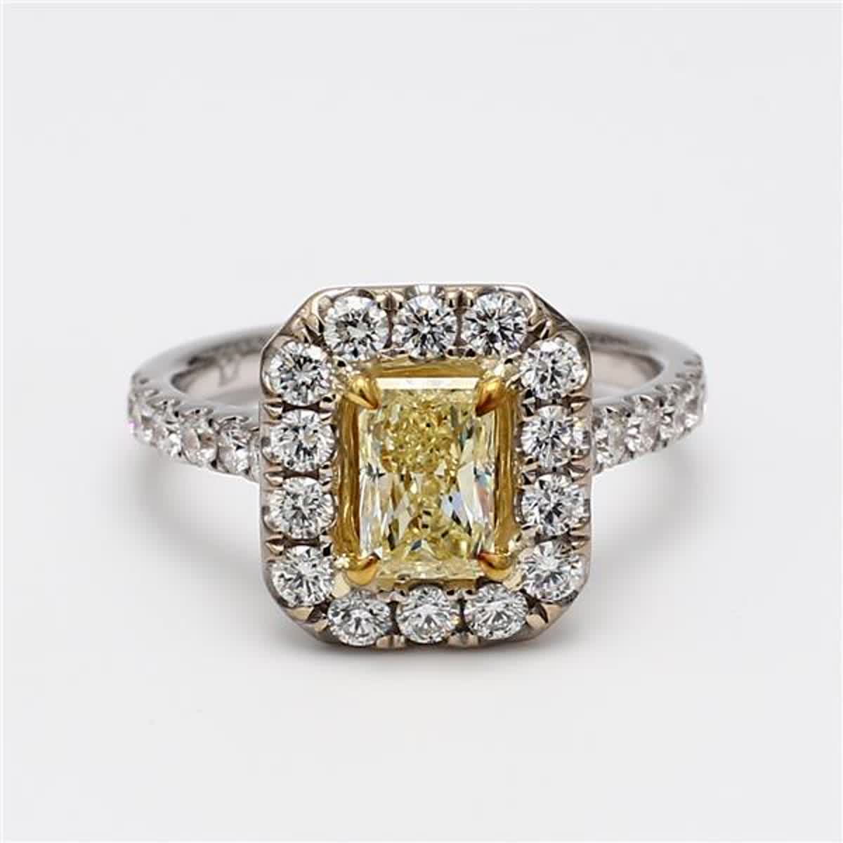Natural Yellow Radiant and White Diamond 1.52 Carat TW Gold Cocktail Ring