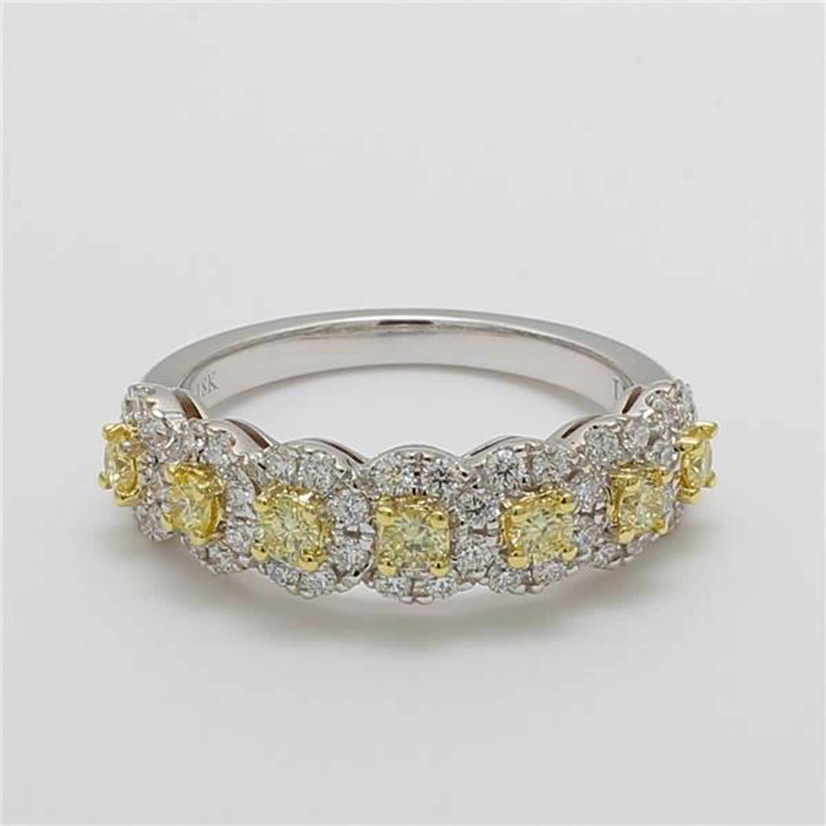 Natural Yellow Round and White Diamond .86 Carat TW Gold Wedding Band