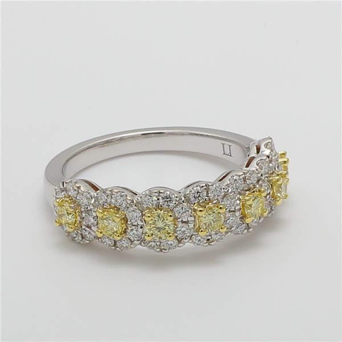 Natural Yellow Round and White Diamond .86 Carat TW Gold Wedding Band