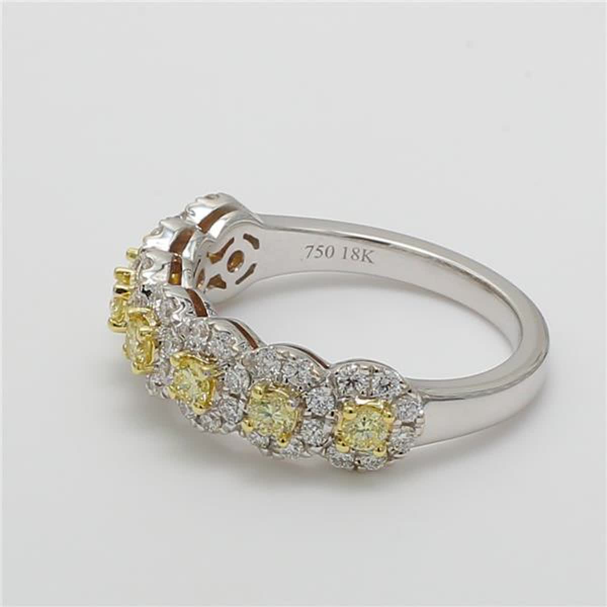 Natural Yellow Round and White Diamond .86 Carat TW Gold Wedding Band