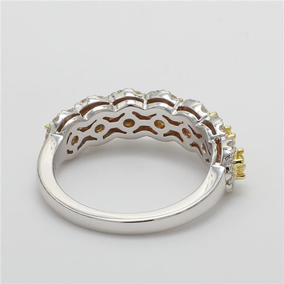Natural Yellow Round and White Diamond .86 Carat TW Gold Wedding Band