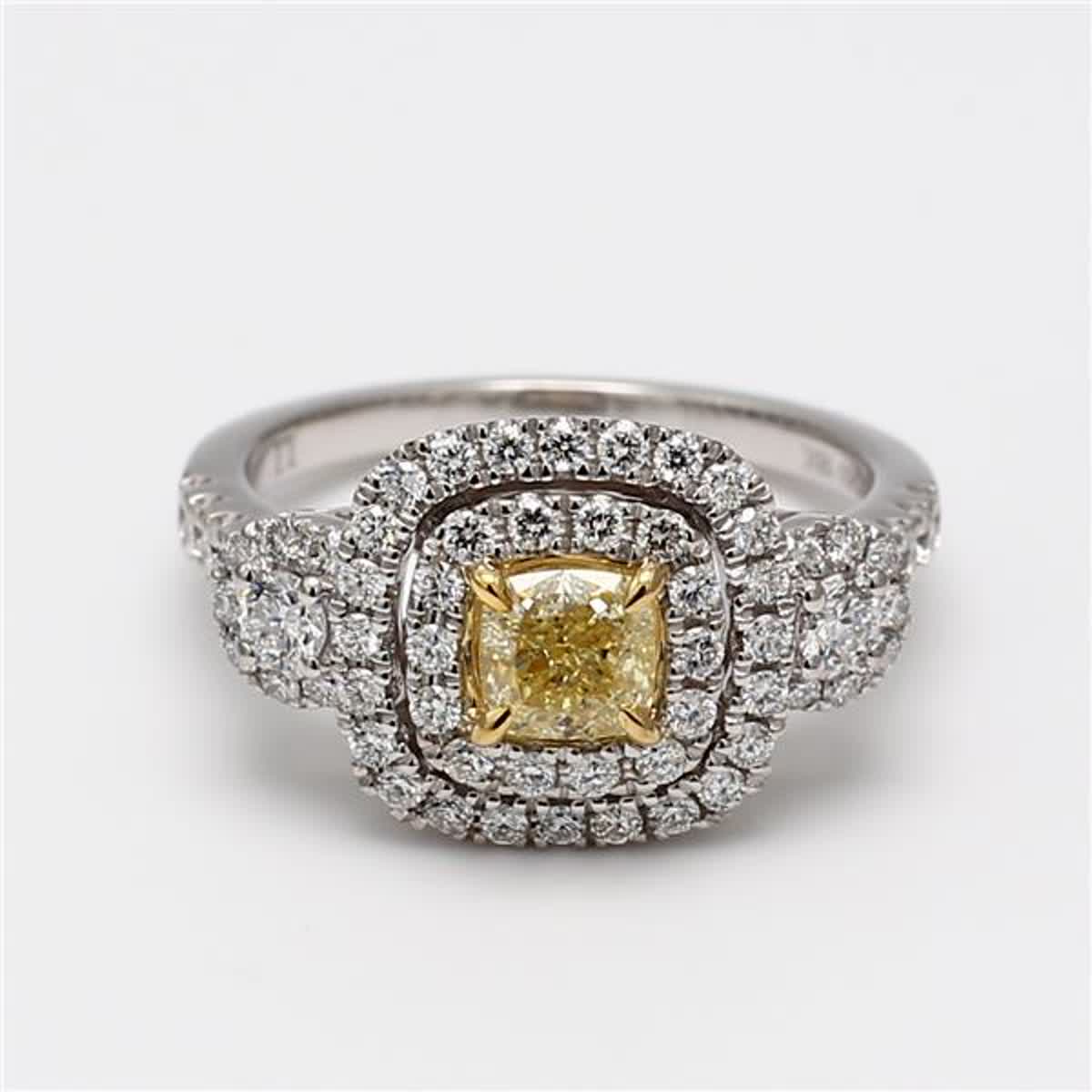 GIA Certified Natural Yellow Cushion and White Diamond 1.47 Carat TW Plat Ring