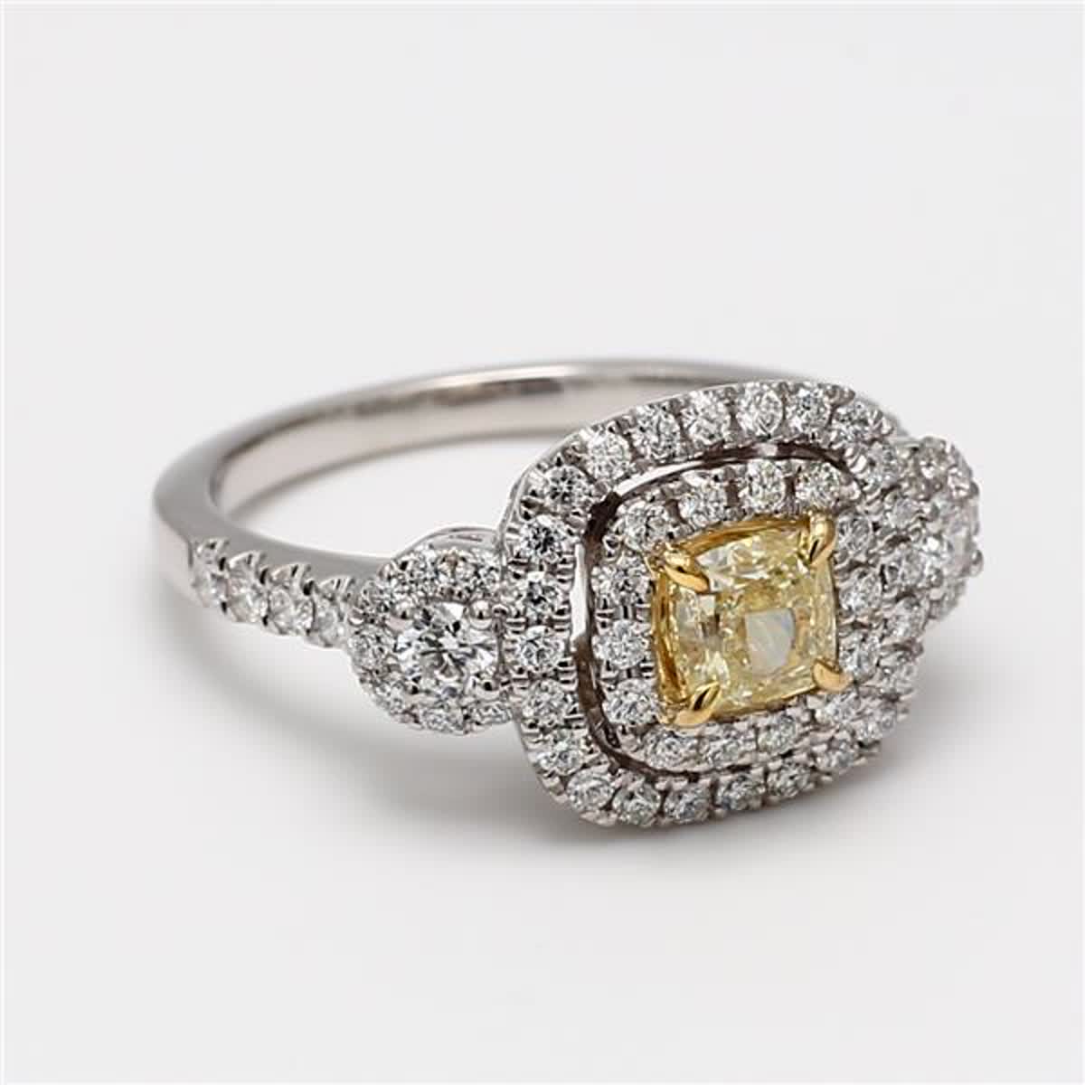 GIA Certified Natural Yellow Cushion and White Diamond 1.47 Carat TW Plat Ring