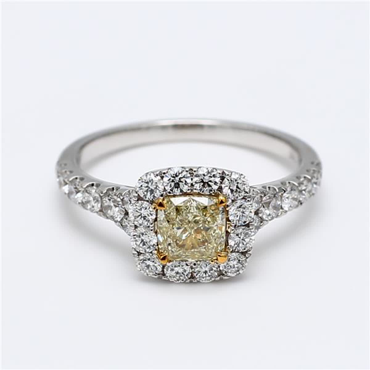 GIA Certified Natural Yellow Cushion and White Diamond 1.59 Carat TW Gold Ring
