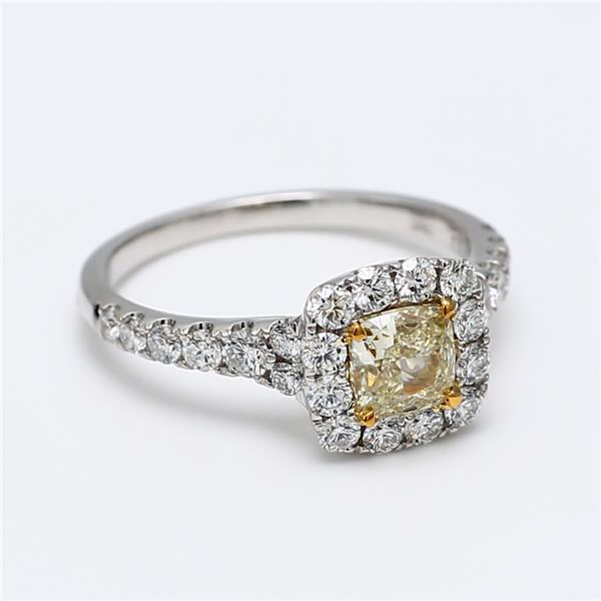 GIA Certified Natural Yellow Cushion and White Diamond 1.59 Carat TW Gold Ring