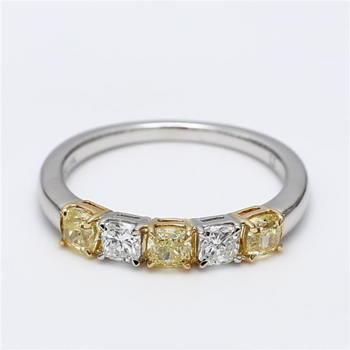 Natural Yellow Cushion and White Diamond 1.05 Carat TW Gold Wedding Band