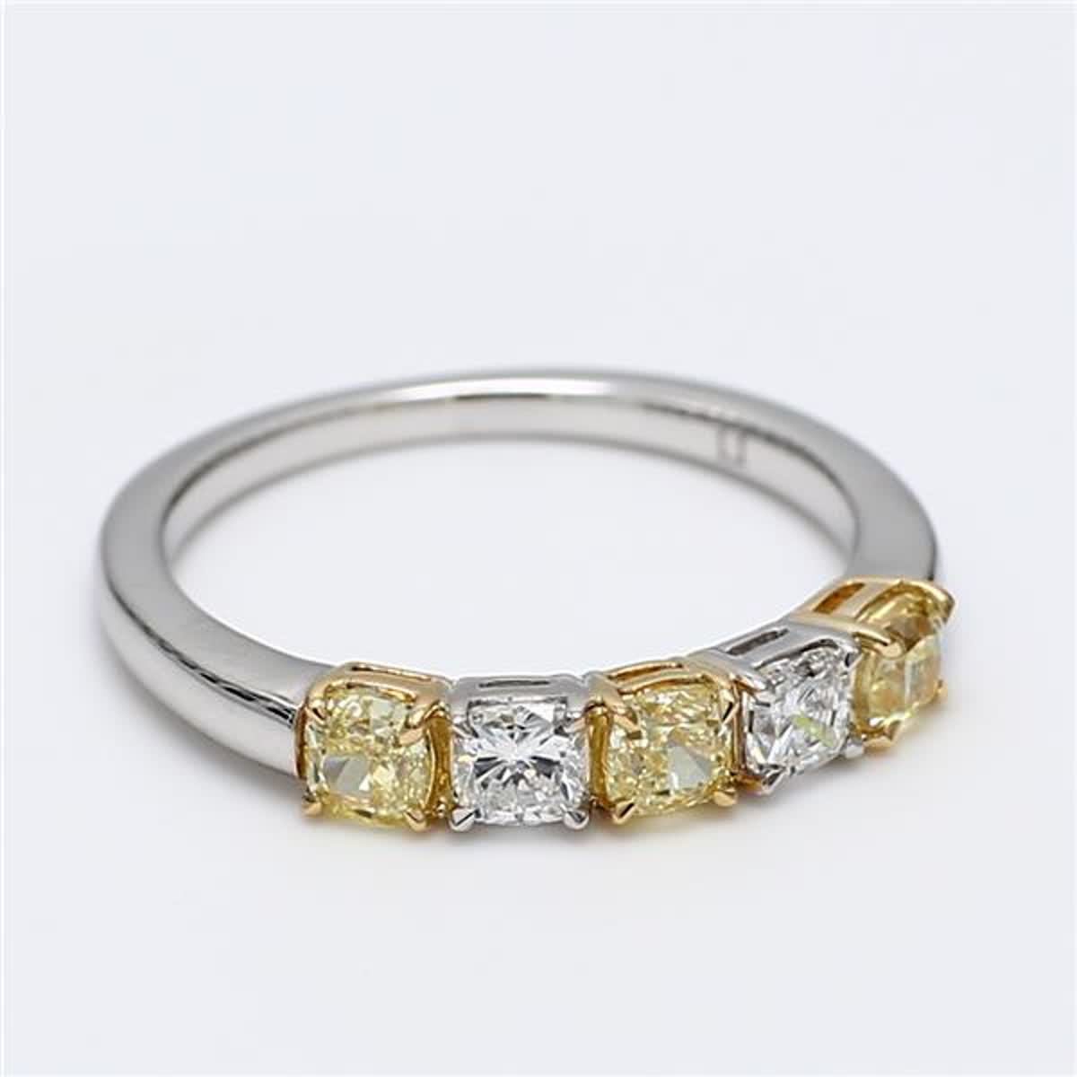 Natural Yellow Cushion and White Diamond 1.05 Carat TW Gold Wedding Band
