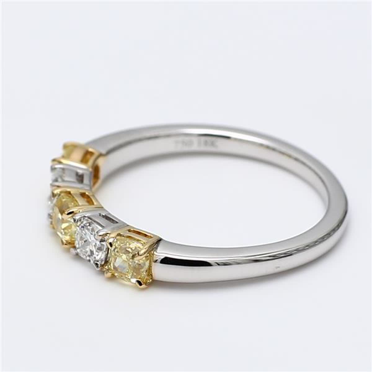 Natural Yellow Cushion and White Diamond 1.05 Carat TW Gold Wedding Band