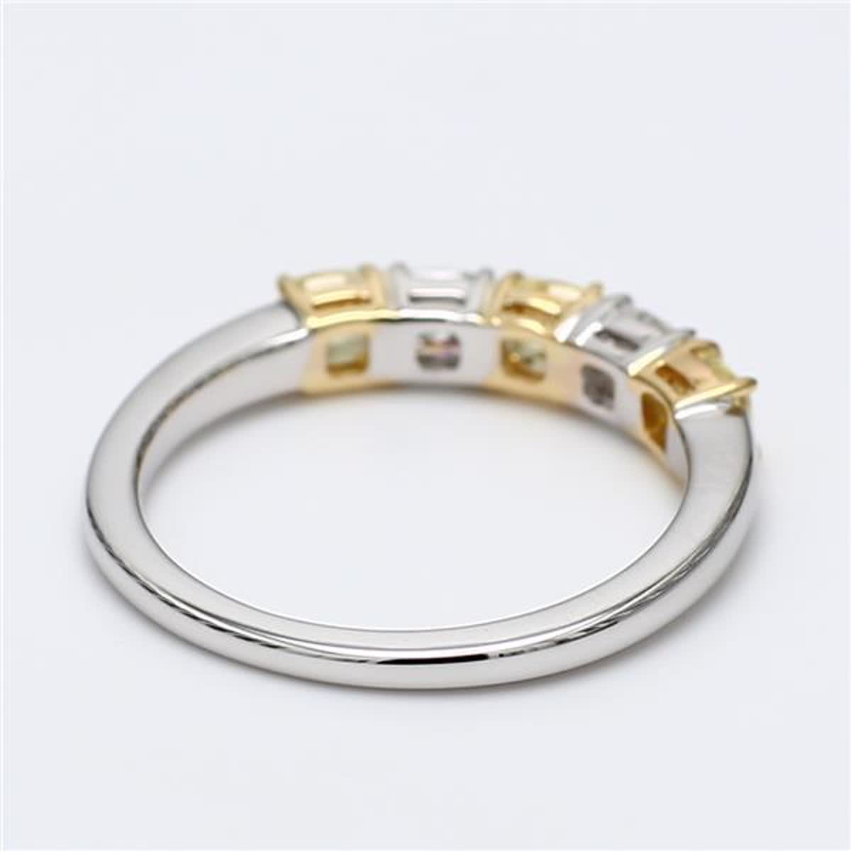 Natural Yellow Cushion and White Diamond 1.05 Carat TW Gold Wedding Band