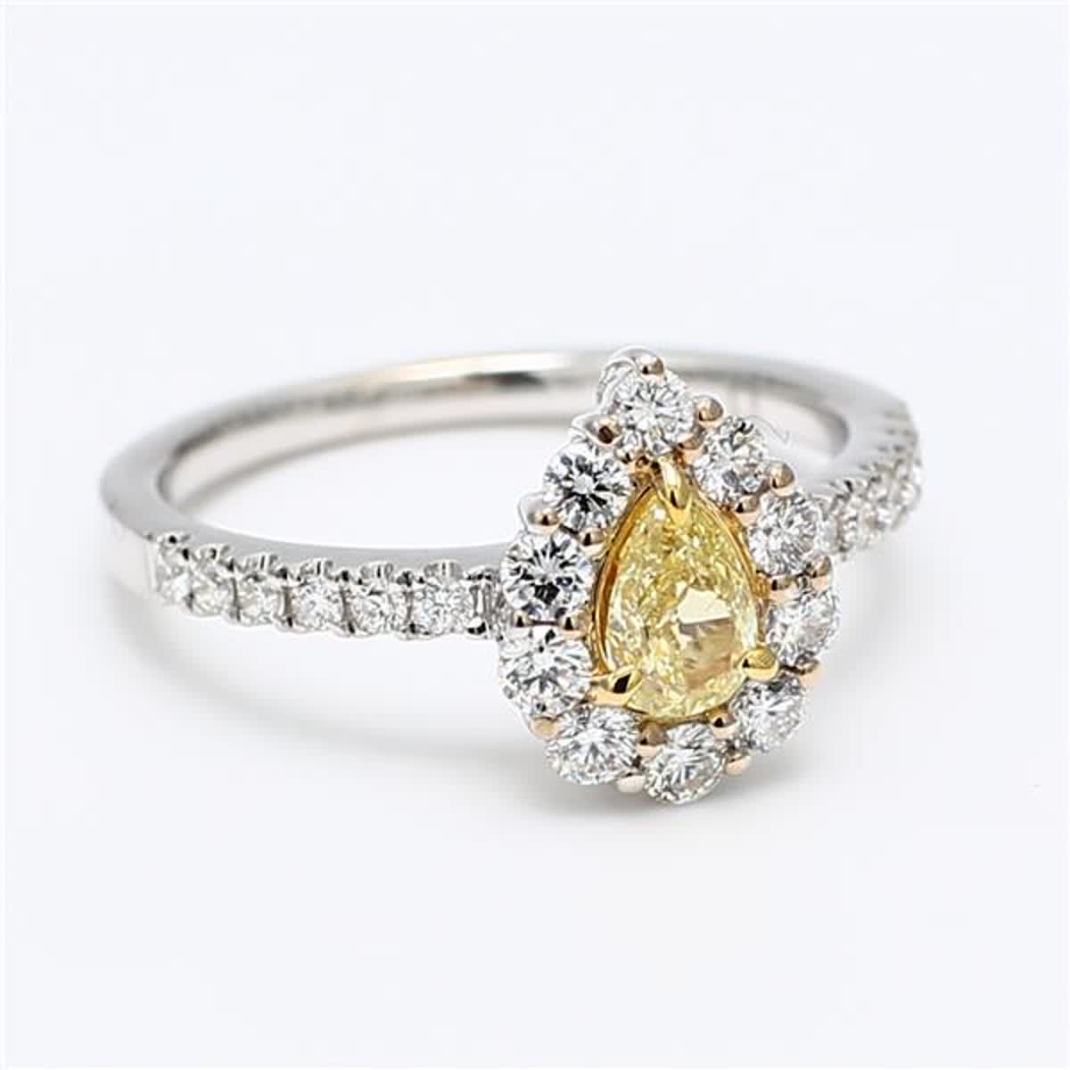 Natural Yellow Pear and White Diamond .98 Carat TW Gold Cocktail Ring