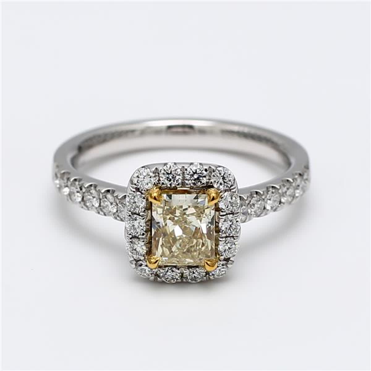GIA Certified Natural Yellow Radiant and White Diamond 1.51 Carat TW Plat Ring