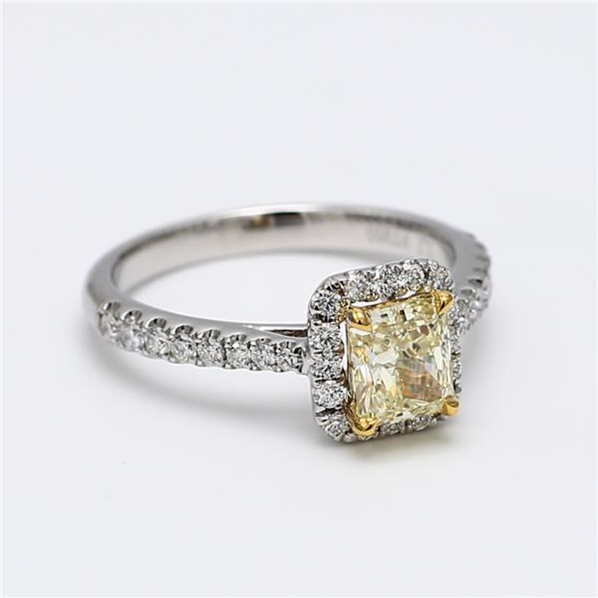 GIA Certified Natural Yellow Radiant and White Diamond 1.33 Carat TW Plat Ring
