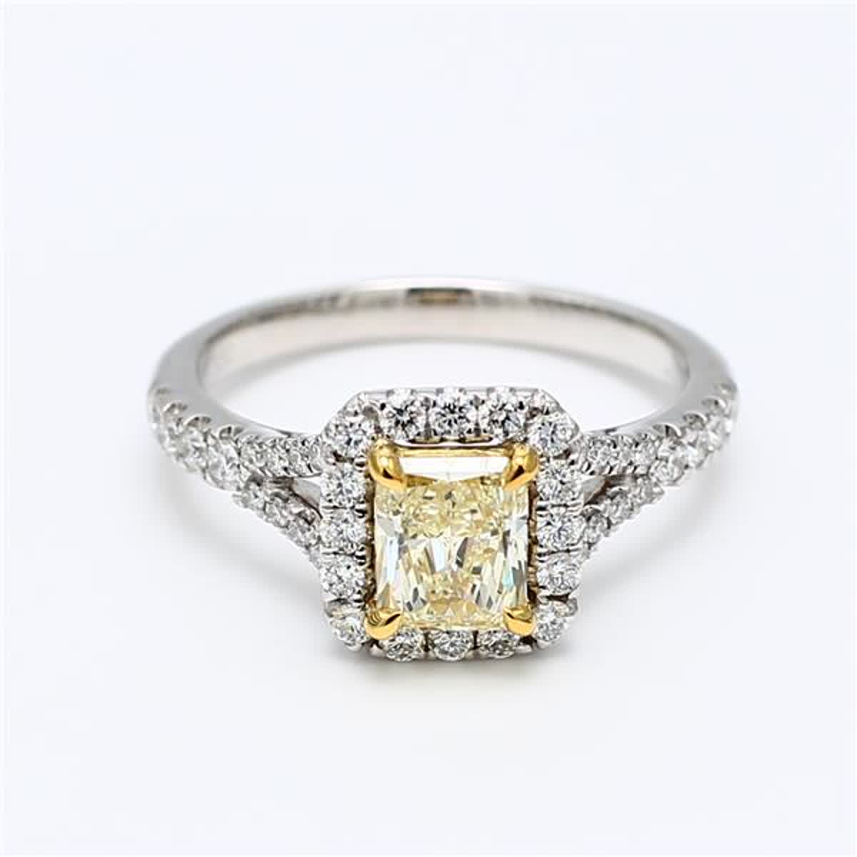 GIA Certified Natural Yellow Radiant and White Diamond 1.41 Carat TW Plat Ring