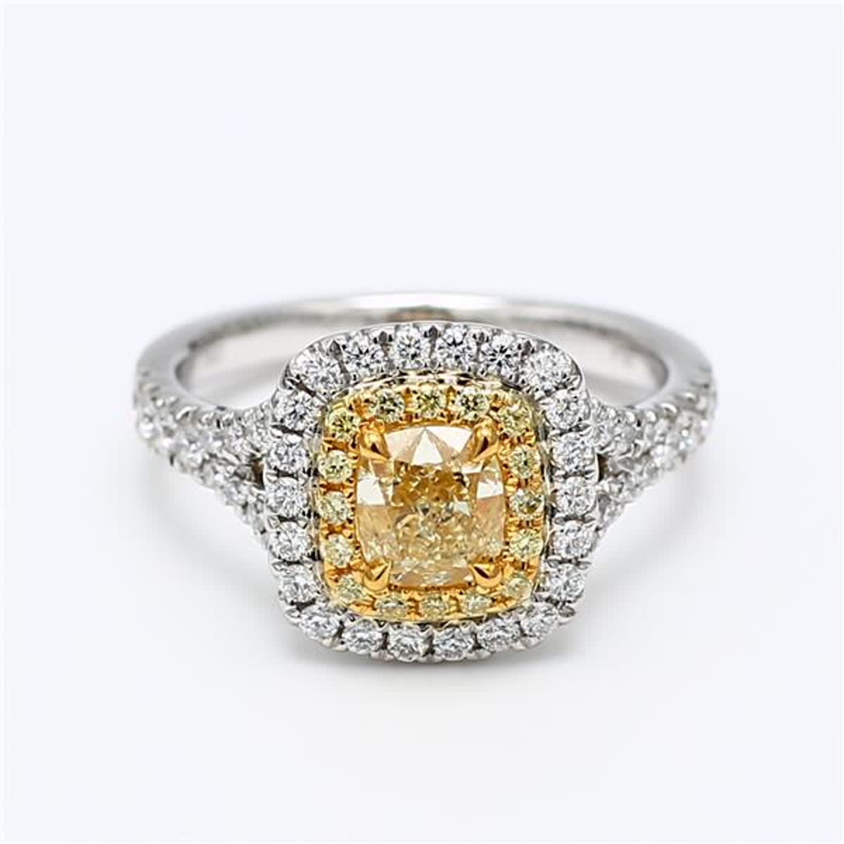 GIA Certified Natural Yellow Cushion and White Diamond 1.51 Carat TW Plat Ring