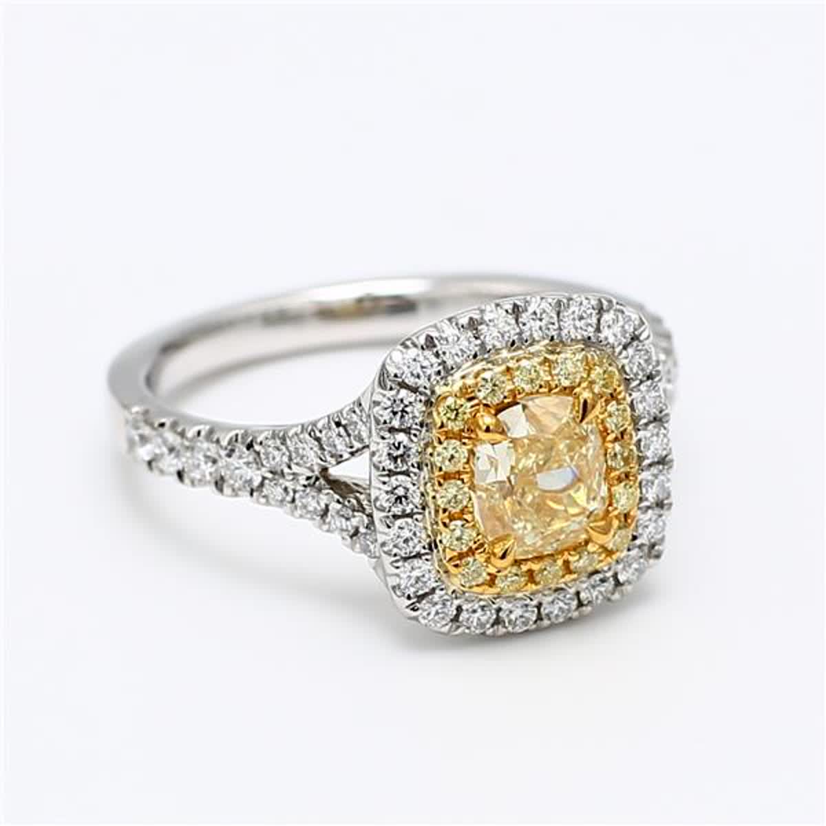 GIA Certified Natural Yellow Cushion and White Diamond 1.51 Carat TW Plat Ring