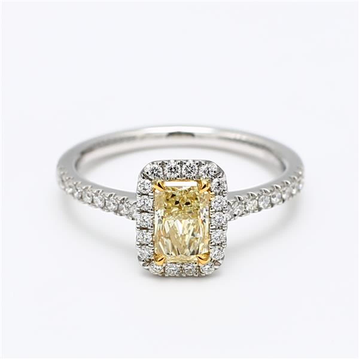 GIA Certified Natural Yellow Radiant and White Diamond 1.09 Carat TW Plat Ring