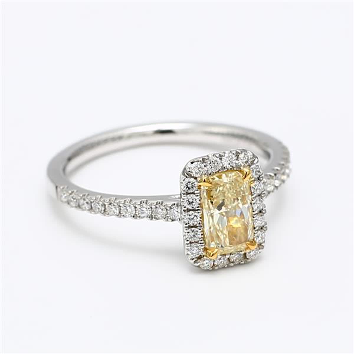 GIA Certified Natural Yellow Radiant and White Diamond 1.09 Carat TW Plat Ring