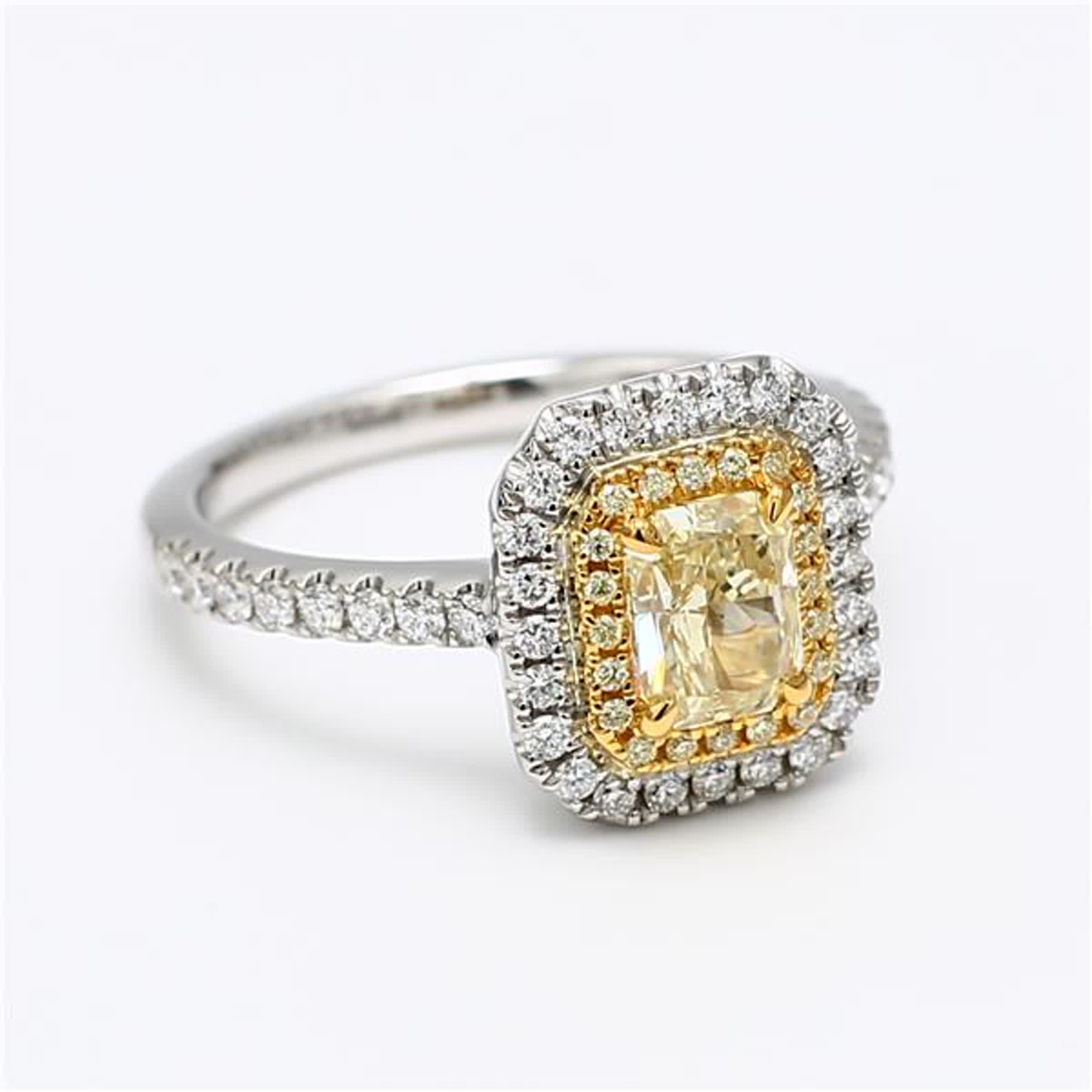 GIA Certified Natural Yellow Radiant and White Diamond 1.35 Carat TW Plat Ring