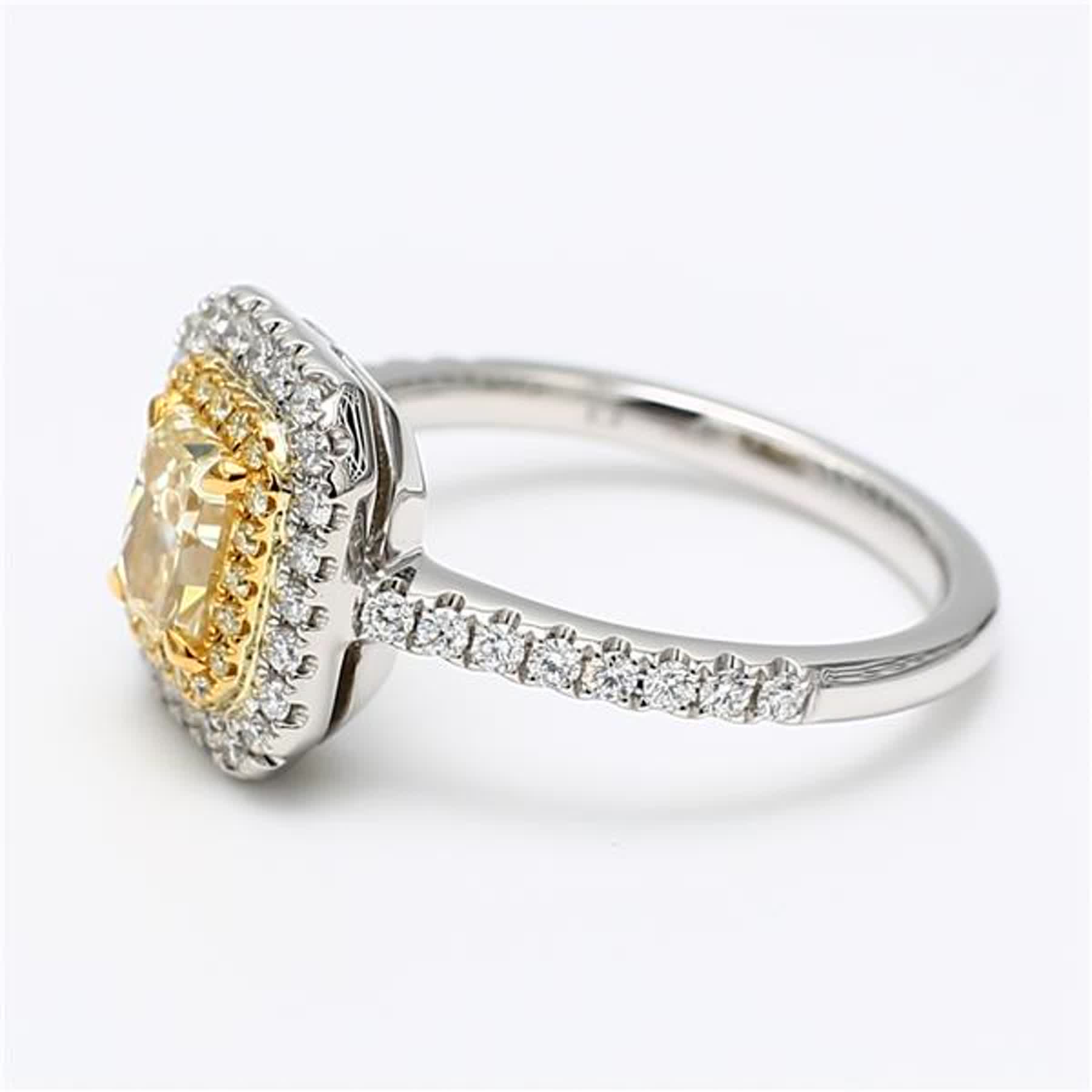GIA Certified Natural Yellow Radiant and White Diamond 1.35 Carat TW Plat Ring