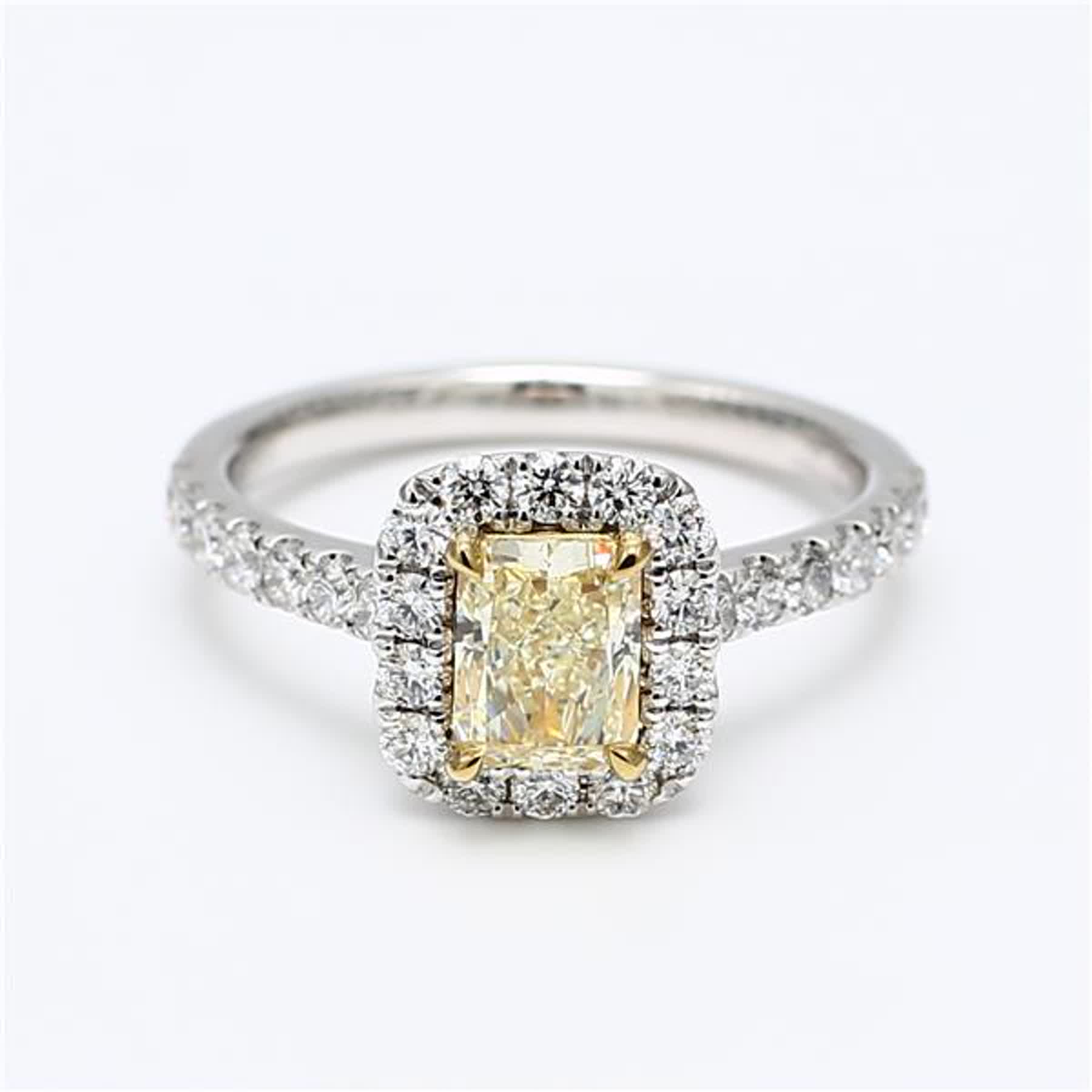 GIA Certified Natural Yellow Radiant and White Diamond 1.68 Carat TW Plat Ring
