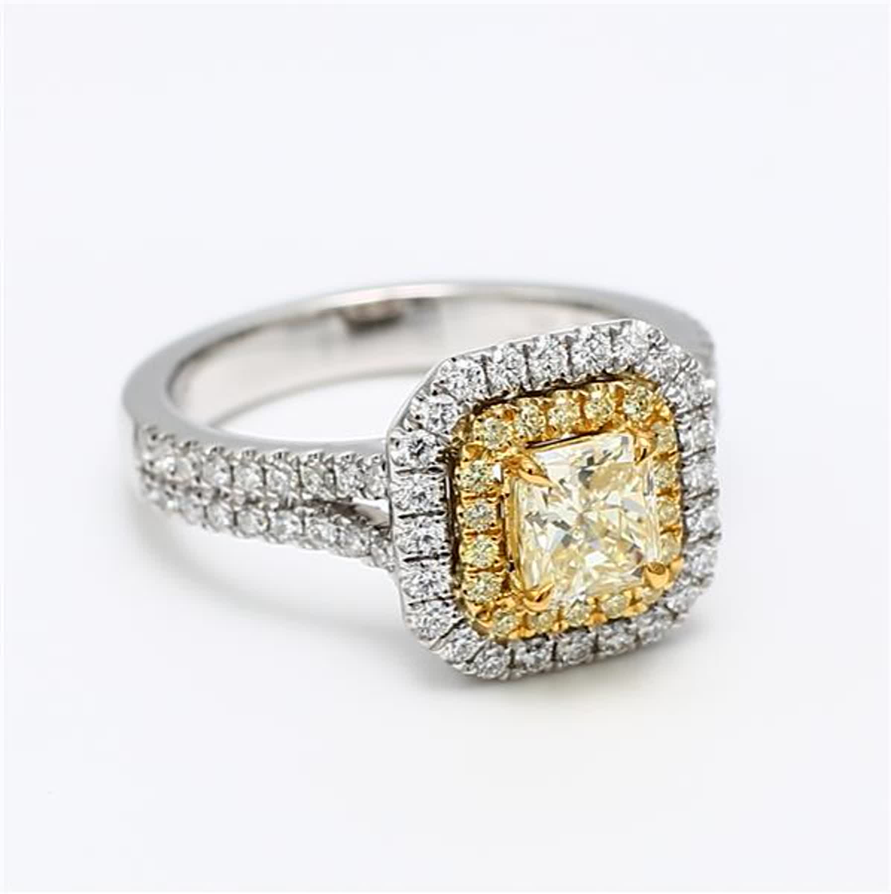 GIA Certified Natural Yellow Radiant and White Diamond 1.59 Carat TW Plat Ring