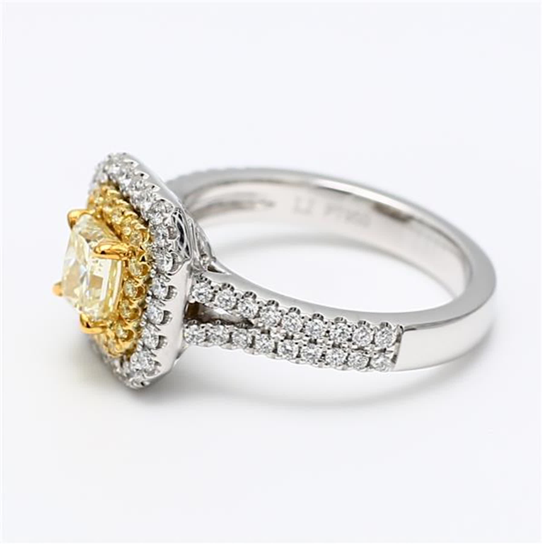 GIA Certified Natural Yellow Radiant and White Diamond 1.59 Carat TW Plat Ring