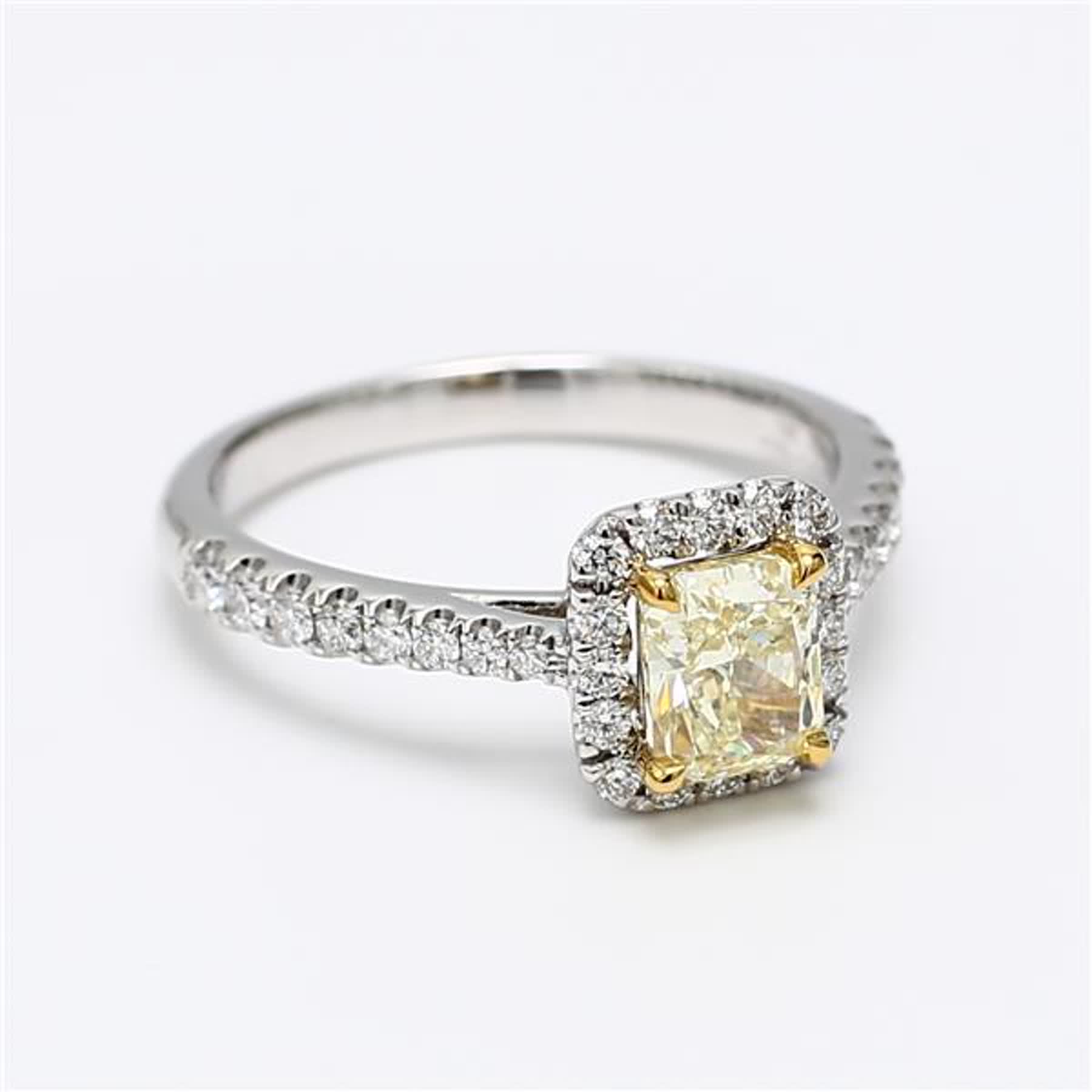GIA Certified Natural Yellow Radiant and White Diamond 1.22 Carat TW Plat Ring