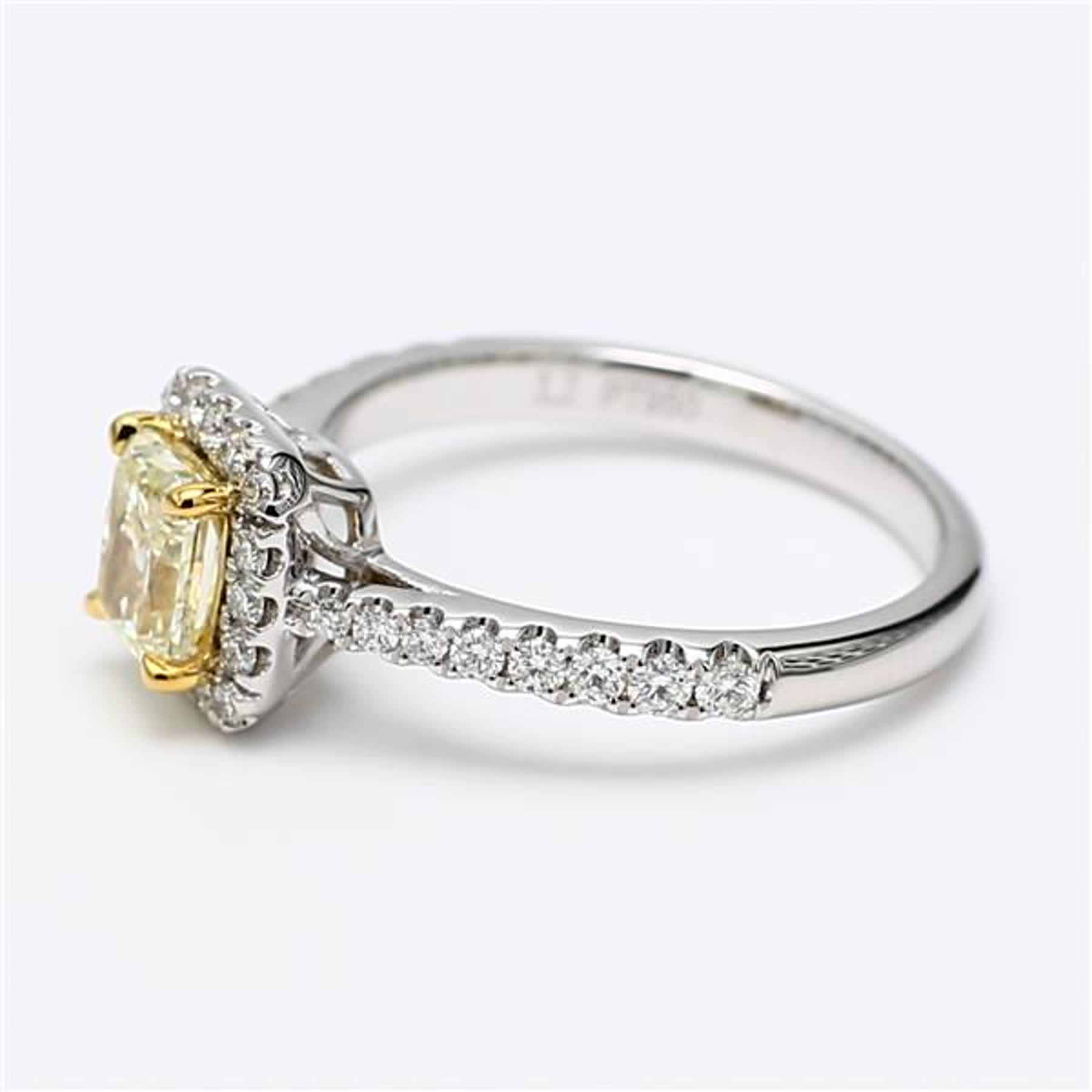 GIA Certified Natural Yellow Radiant and White Diamond 1.22 Carat TW Plat Ring