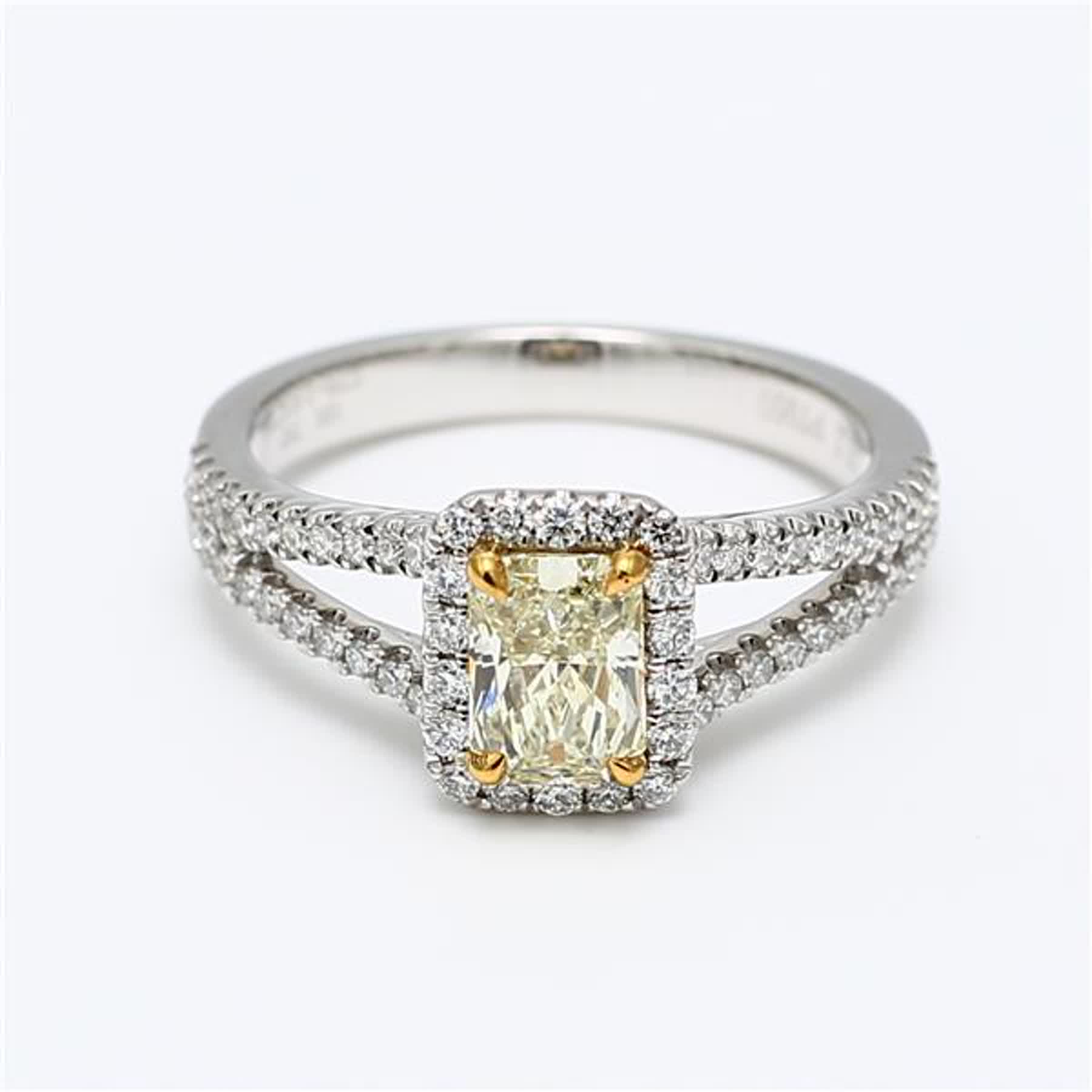 GIA Certified Natural Yellow Radiant and White Diamond 1.22 Carat TW Plat Ring