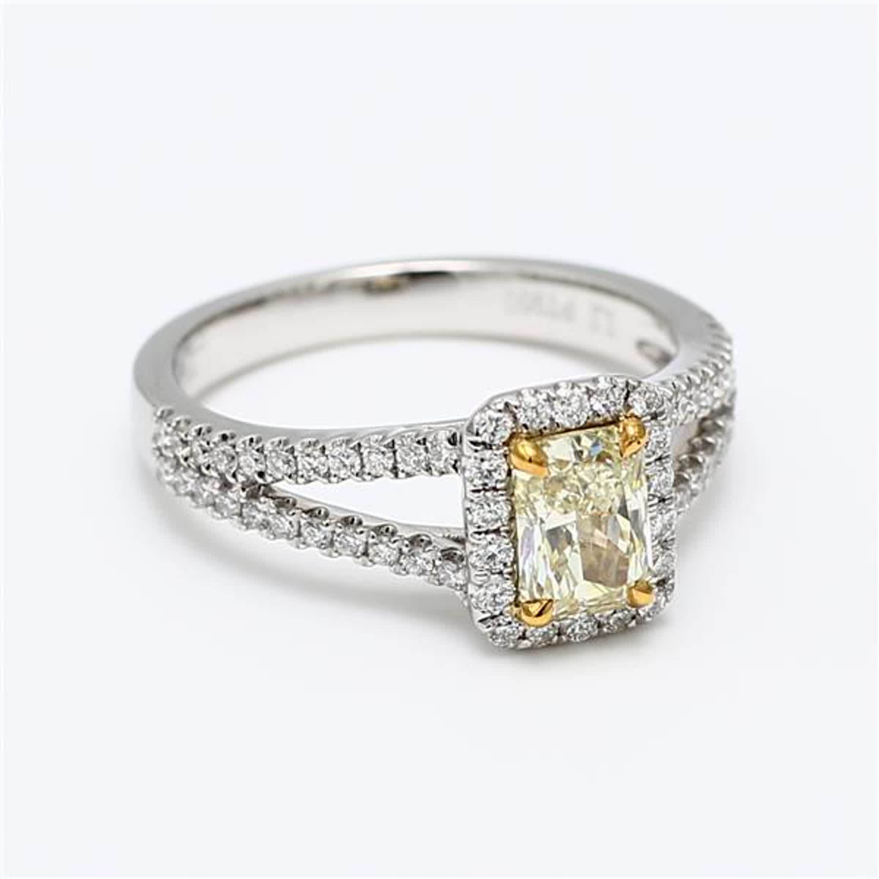 GIA Certified Natural Yellow Radiant and White Diamond 1.22 Carat TW Plat Ring