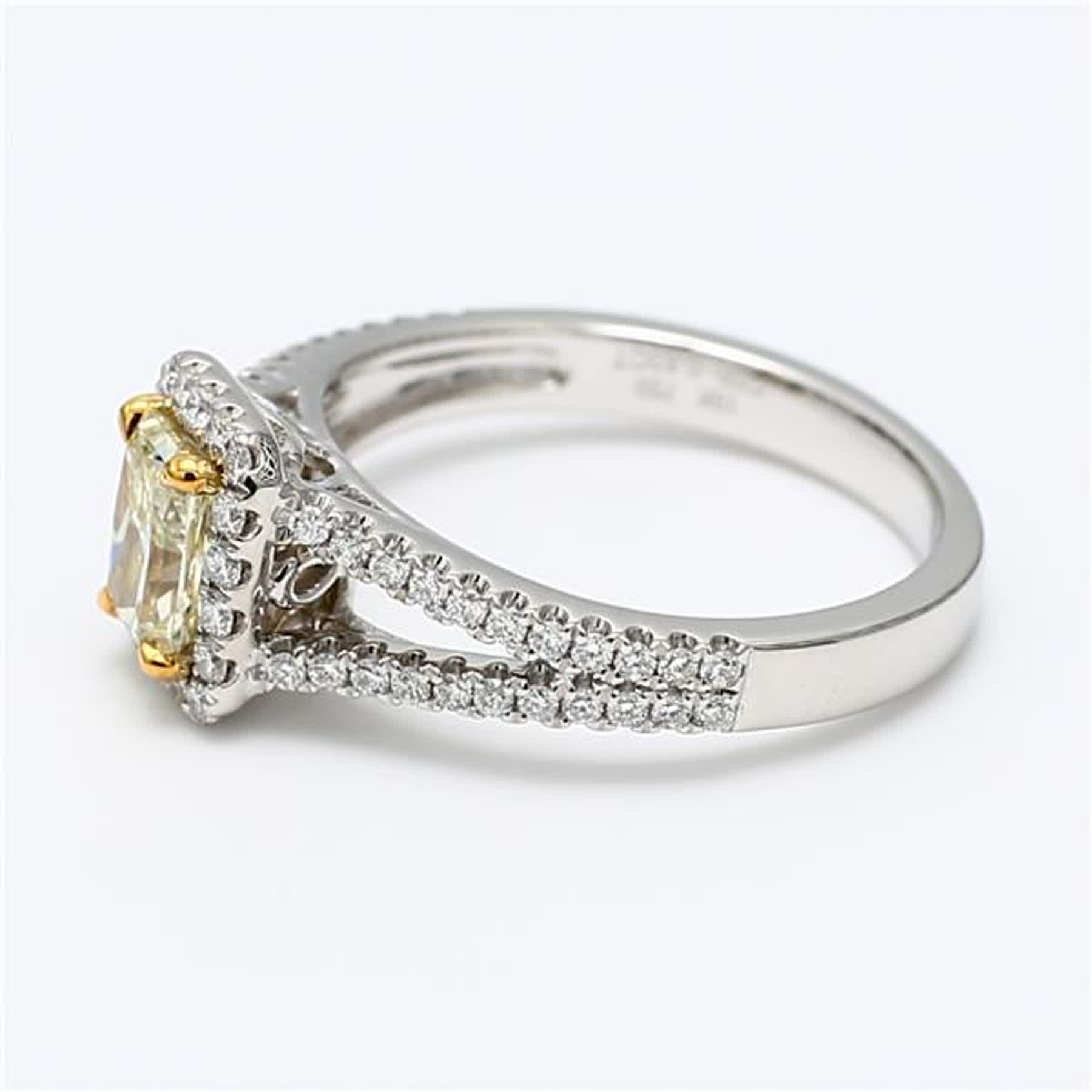GIA Certified Natural Yellow Radiant and White Diamond 1.22 Carat TW Plat Ring