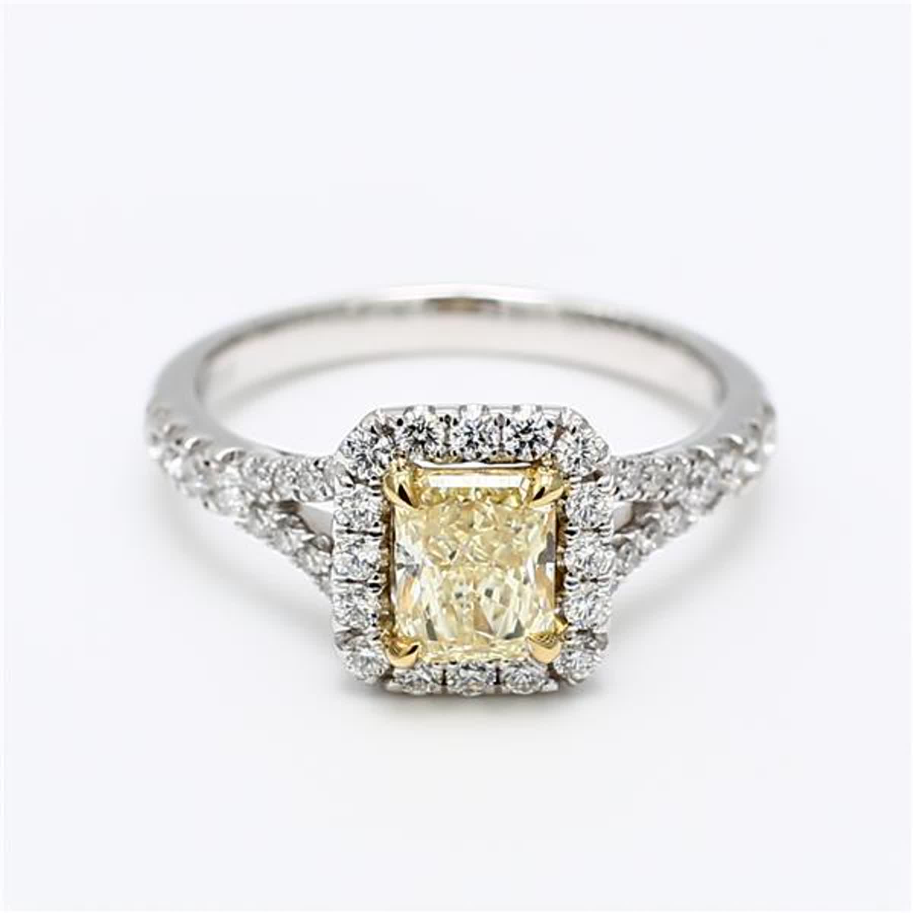 GIA Certified Natural Yellow Radiant and White Diamond 1.44 Carat TW Plat Ring
